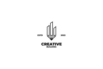 Creative pencil with building logo design vector illustration