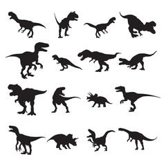 Dinosaur silhouettes set, Black dinosaur silhouette collection.