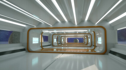 Obraz premium 3d render. Futuristic spaceship corridor interior