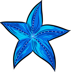 Blue starfish illustration - free hand style drawing with sea animal