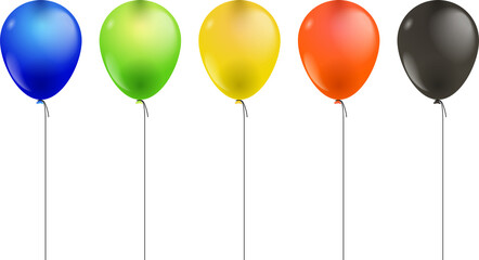 Realistic floating vector balloons isolated on transparent background. Design element colored balloons for greeting card or party invitation.