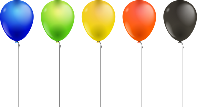 Realistic floating vector balloons isolated on transparent background. Design element colored balloons for greeting card or party invitation.
