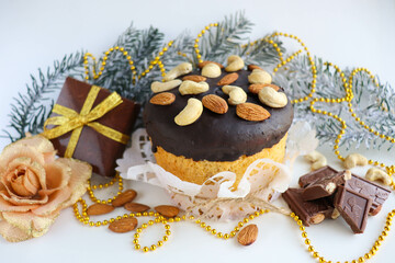 traditional Christmas panetone and Christmas decorations	