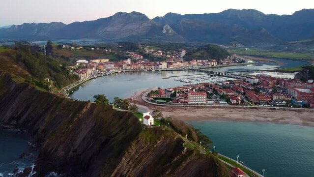 Panoramic sunset view of the city of Ribadesella.Asturias, Spain.