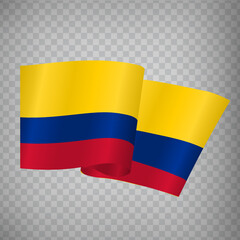 3D Realistic waving Flag of Colombia on transparent background.  National Flag Republic of Colombia for your web site design, app, UI. EPS10.