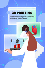 doctor choosing web browser windows with transplantation organs heart kidneys models prints on 3d bio printer medical printing