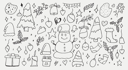 Christmas Hand-Drawn Doodle Graphics Elements Vector Can be Used in Xmas Holiday Decorations, invitations Card Design, t-shirts, baby clothes, bags, pillows, mugs, etc. Christmas Elements Set Bundle.