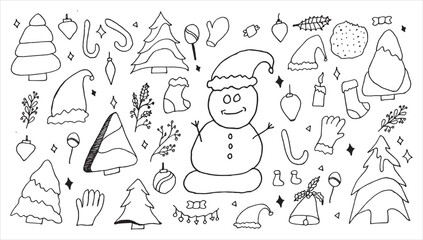 Christmas Hand-Drawn Doodle Graphics Elements Vector Can be Used in Xmas Holiday Decorations, invitations Card Design, t-shirts, baby clothes, bags, pillows, mugs, etc. Christmas Elements Set Bundle.