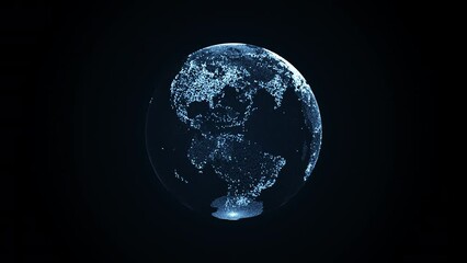 Animation of spinning globe of the Earth planet from blue particulars on dark background, 4K seamless loop earth globe animation - Powered by Adobe