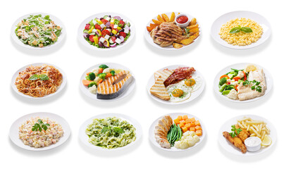 plates of food isolated on a white background