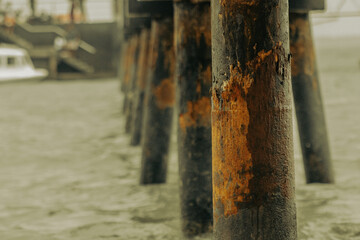 An Old Pier Rotting by the Seawater.
