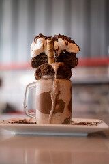 Chocolate milkshake with brownie and chantilly cream
