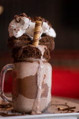 Chocolate milkshake with brownie and chantilly cream