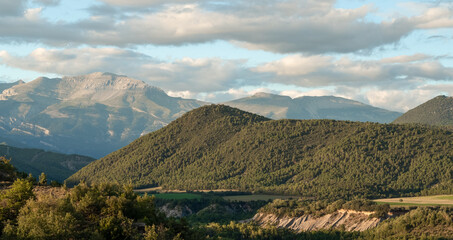 magnificent view over the Parque natural de la Sierra y los Cañones de Guara to the Spanish Pyrenees mountains
