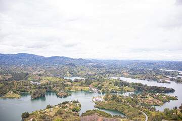 Fototapeta premium view of the city from the lake in Guatape