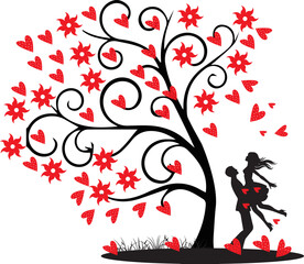 Fototapeta na wymiar Couple Love tree silhoutee