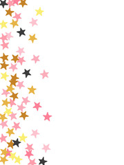 Decorative black pink gold stardust scatter illustration. Little starburst spangles xmas decoration confetti. Celebration star dust backdrop. Spangle symbols poster decor.