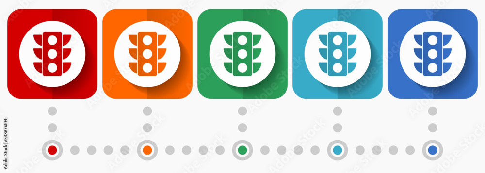 Poster traffic lights vector icons, infographic template, set of flat design symbols in 5 color options