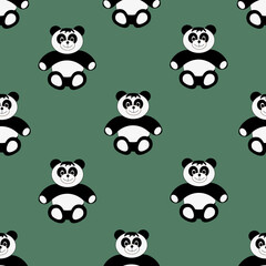 Obraz premium Seamless pattern with panda on green background. Set of chinese bear. 