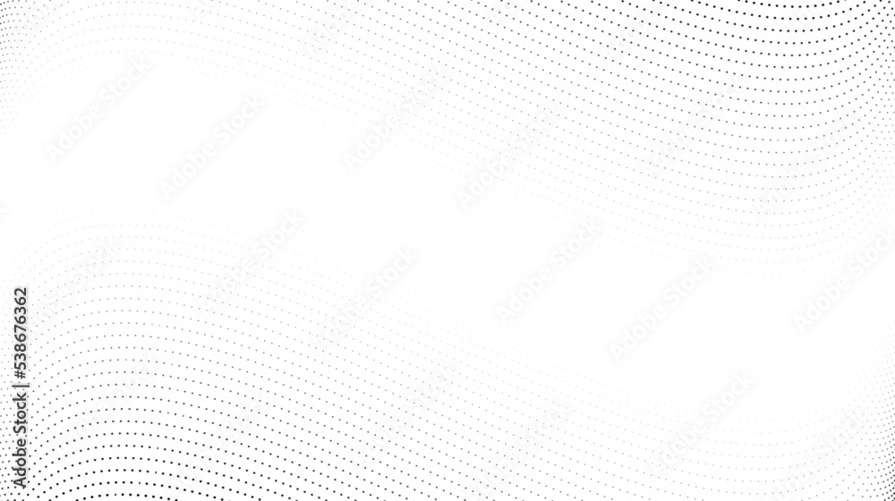 Poster Halftone wave lines background. Abstract dotted stripes texture. Warped and curved lines wallpaper. Minimalistic design template