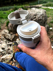 Thermos cup at camp
