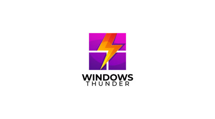 windows thunder vector logo element with a roof, windows and lightning illustration forming the 
house
