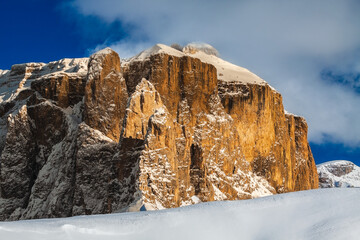panorama dolomity zima góry słońce pomarańczowe góry