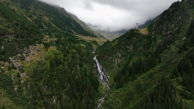 Aerial view of the Transfagaras mountain road in the Fagaras mountains in Romania