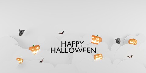 Halloween background with sky and pumpkin 3d illustration