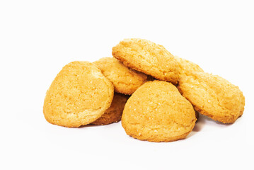 Several sugar cookies laid out in a slide on a white