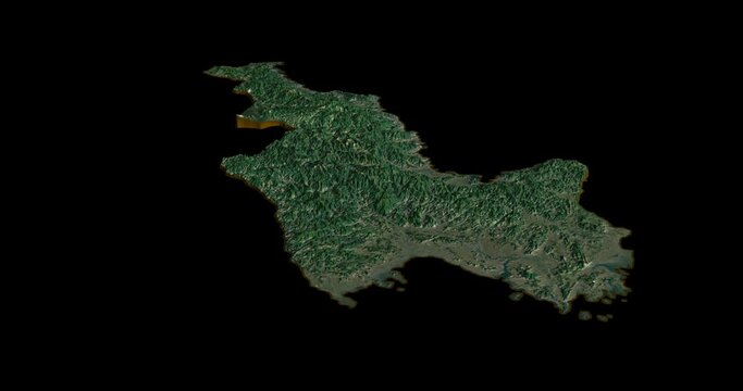 North Korea map rotate 360 loop ccw with 3d relief 4K satellite ground height