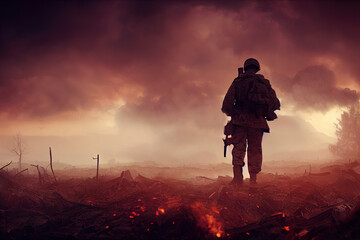 Obraz premium Soldiers on battlefield