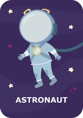 Fototapeta premium Astronaut. Space flashcards for kids. Vector illustrations of solar system planets with their names.