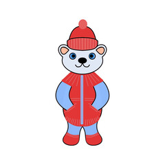 Polar bear, cartoon color drawing of a character, on a transparent background, for print and design