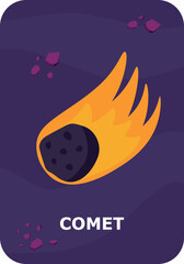 Comet. Space flashcards for kids. Vector illustrations of solar system planets with their names.