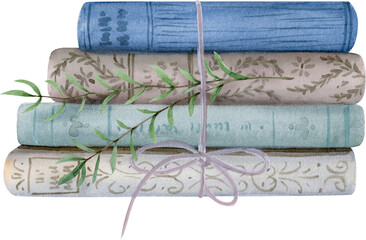 Hand drawn watercolor bundle of vintage books
