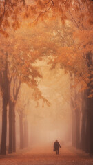 Naklejka na ściany i meble walking on a foggy autumn morning in the park