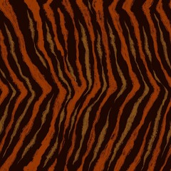 Fototapeta premium Hand drawn seamless tiger skin pattern. Chalk painted animal striped texture