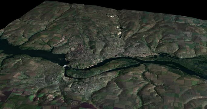 Zaporizhzhia map rotate 360 loop ccw with 3d relief 4K satellite ground height