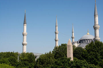 Fototapeta na wymiar Panoramic view of Blue Mosque and Obelisk. Histoical monuments and travel destination -Istanbul.Turkey.