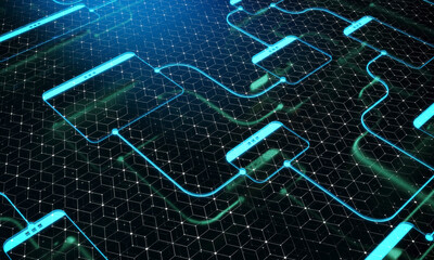 3d illustration block chain connection crypto nft 3d render background links