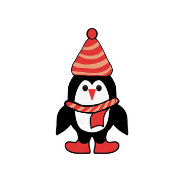 Penguin, cartoon character, color drawing, on a transparent background, for design and print