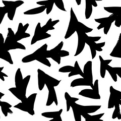 Brush drawn bold branches seamless pattern. Vector twigs silhouettes. Black ink illustration. Natural organic ornament with black branches. Abstract botanical monochrome pattern. 
