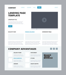 Landing page template. Website blog news company articles wireframe web site structure responsive benefits conception layout vector design - obrazy, fototapety, plakaty