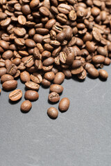 Top view of coffee beans, texture of coffee beans.