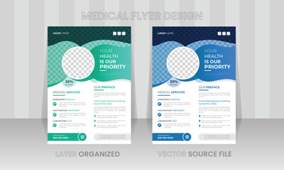 Corporate healthcare and medical cover a4 flyer design template for print,Colorful Medical Flyer Layout with Service Details, Modern poster banner