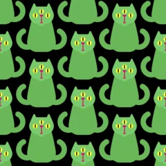 Fotobehang Alien cat Pattern seamless. Pet green monster Background. Baby fabric texture © popaukropa