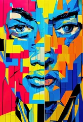 Foto auf Acrylglas Abstract colorful face art painting. Surreal collage art design.  © Надежда Семироз