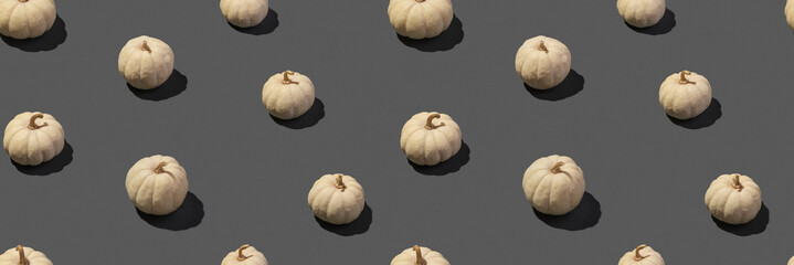 Pattern with white pumpkins on a dark gray background