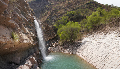 Geologic formation with a waterfall around Maragua crater (Sucre, Bolivia).  © Thomas